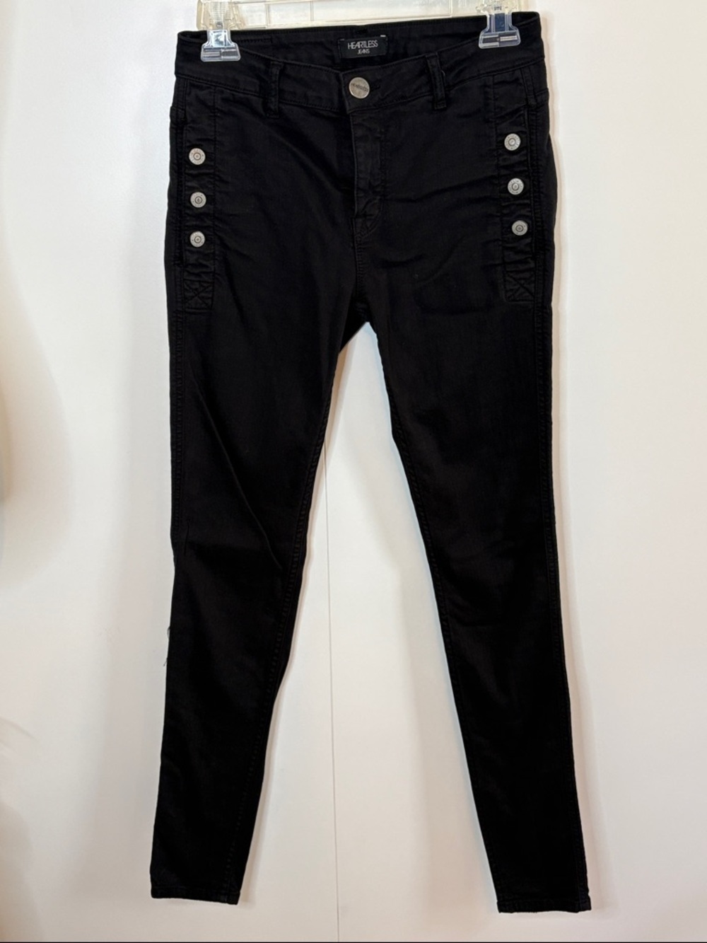 Heartless Black Skinny Jeans with Side Button Accents - 26